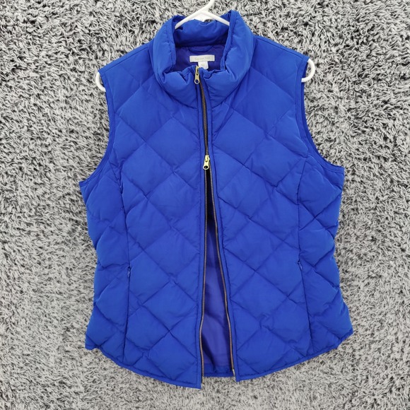 Garnet Hill Women Quilted Down Fill Puffer Vest Preppy L Blue Diamond Full Zip - Picture 4 of 16